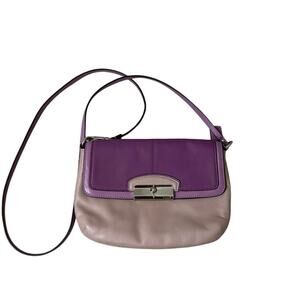 Coach Color block Leather Flap Crossbody Bag Lilac Lavender Purple Small